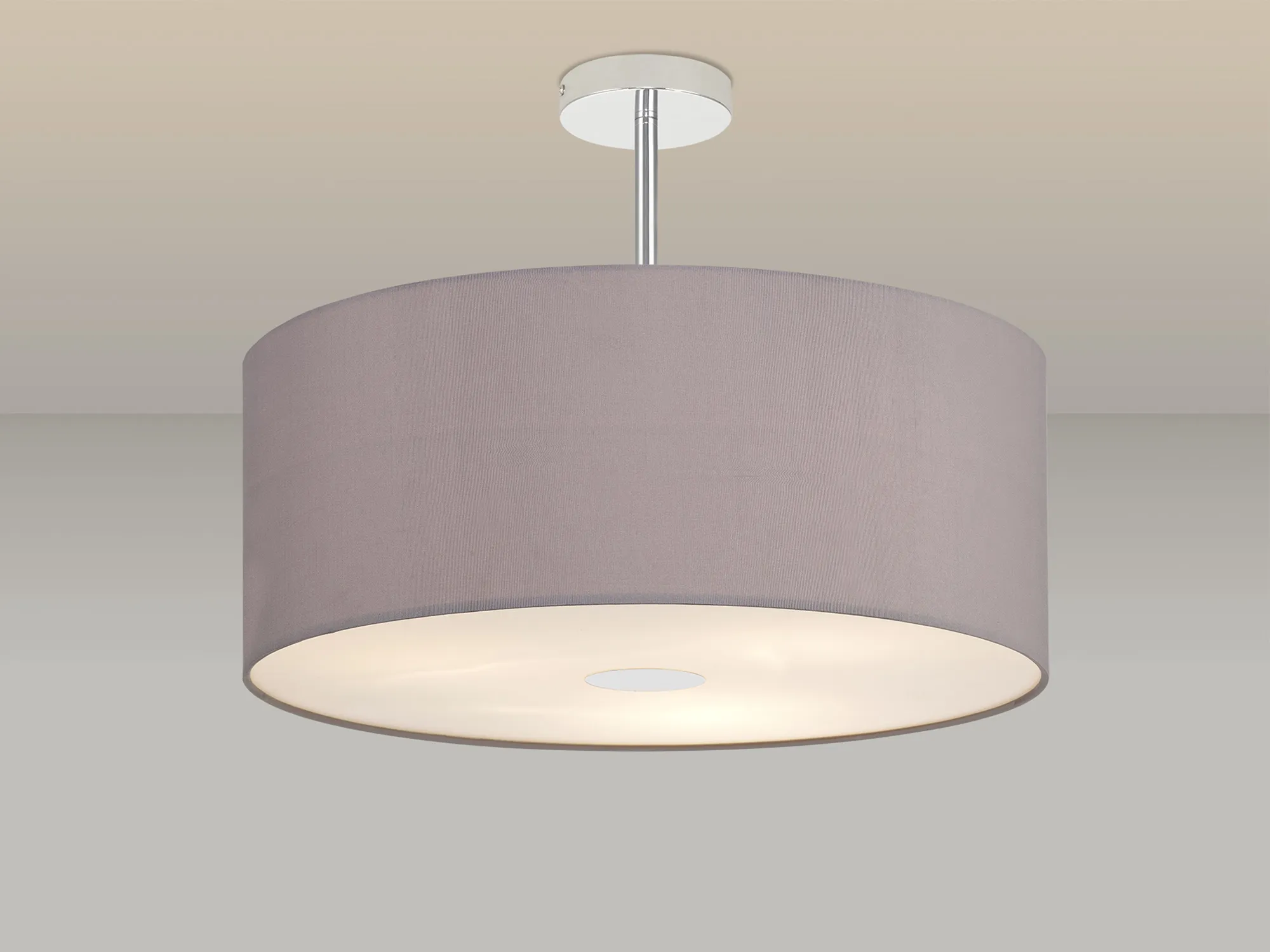 Baymont 50cm Semi Flush 3 Light Polished Chrome, Grey, Frosted Diffuser DK0334  Deco Baymont CH GR